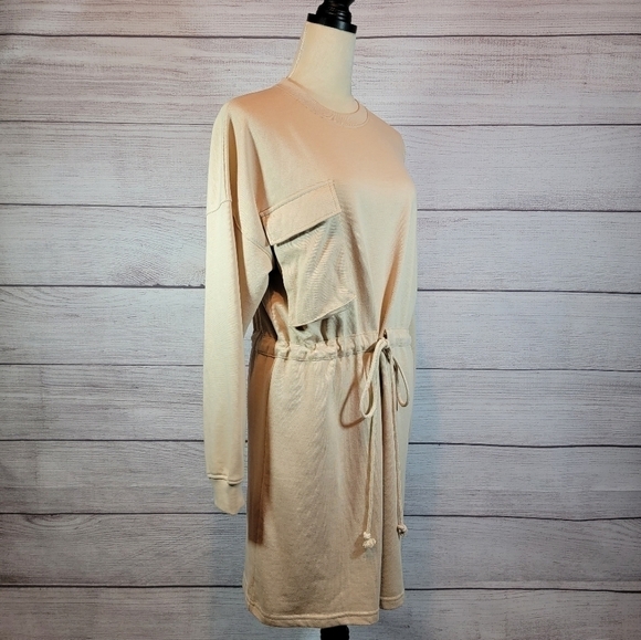 MISSGUIDED Pocket Detail Tie Waist Sweater Mini Dress Cream Tan Size 4 - Picture 8 of 12